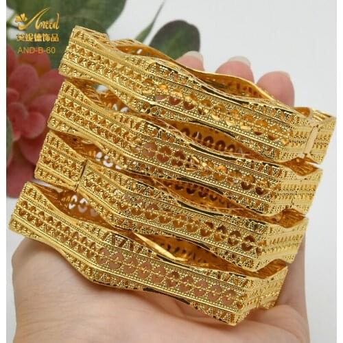 Bangle 4Pcs/Set Bracelet Ethiopian/Indian Bangles 24k Gold For Women Wedding African Middle East Dubai Designer Jewellery Gifts