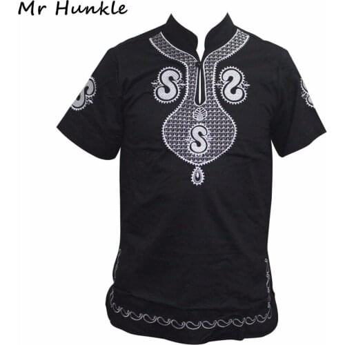 Brand Mr Hunkle African Vintage T-shirt Emboridery Short Sleeve Stand Neck Summer Dashiki Shirt for Men