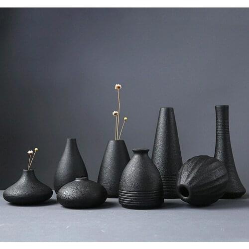 Black Ceramic Small Vase Home Decoration Crafts Tabletop Ornament Simplicity Japanese-style Decoration