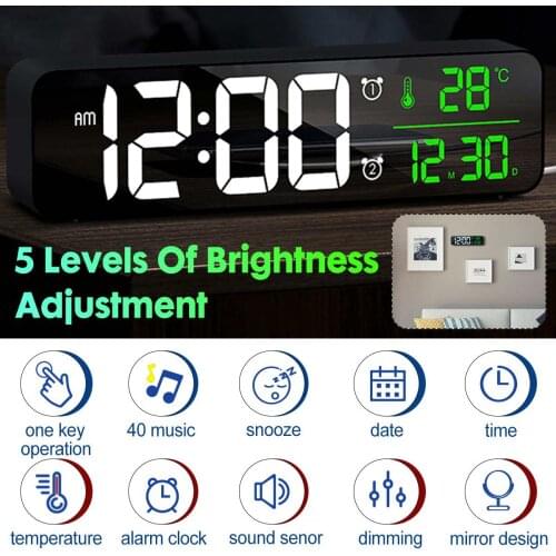 LED Digital Alarm Clocks With Snooze Digital Time Music Dual Clock With USB Table Wall Large Digit Display Brightness Dimmer
