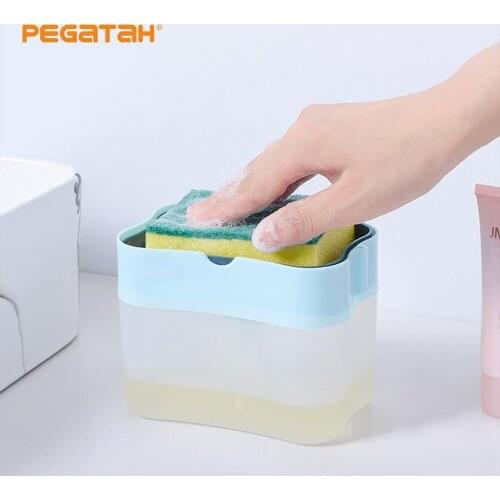 Soap Dispenser Pump Manual Press Cleaning Liquid Dispenser Container Soap Organizer with Sponge Kitchen Tool Bathroom Supplies