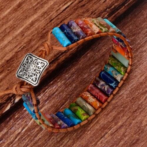 Chanfar New Design Hot Style Multicolor Natural stones crest leather beaded bracelet for men and women