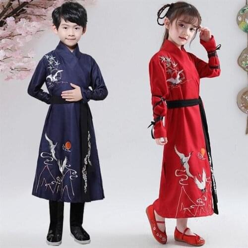 Hanfu Dress Kids Traditional Chinese Costume Folk Ancient Crane Baby Girl Boy Tang Suit Dance Costume Party New Year Clothes