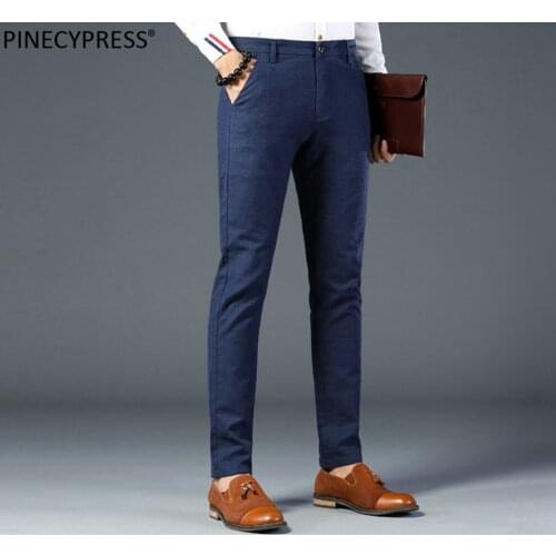 Cotton Slim Men Pencil Pants Business Formal Spring Summer Autumn Blue Male Young Full Length Long Casual Chino Man Trousers