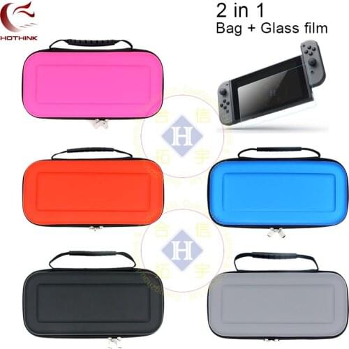 HOTHINK hard Shell Carry Pouch case with 10 game card holder + Tempered Glass Screen Protecto for Nintendo Switch NS nintend