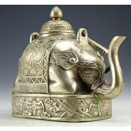 Chinese Rare Miao Silver Carving Animal Wealth Elephant Shape Tea Pot Kungfu Tea Set Teapot Water Pot