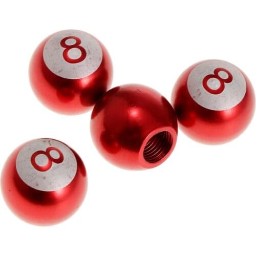 Red 4pcs Car Wheel Tire Air Valve Stems Caps 8 Ball For Car Motor