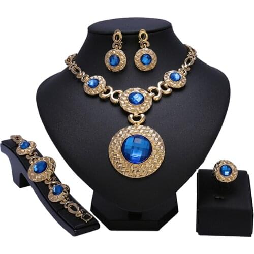 Longqu Fashion Nigerian Woman Wedding Gold Color Jewelry Sets Brand statement Necklace&Earrings&Bracelet&Ring Bridal Jewelry Set