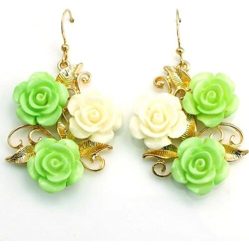 JINGLANG Fashion Drop Earrings Dangle Earrings 3 Color Resin Rose Flower Charms Earrings For Women Jewelry
