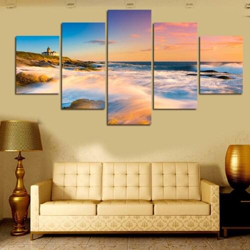 Wall Art Canvas Painting 5 Panel Modern Printed Large HD Decorative Waterfall For Living Room Home Decor Wall Paintings Pictures