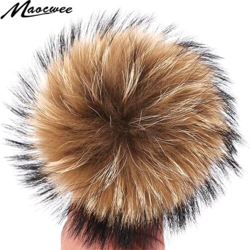 Needle Button100% Real Raccoon Fur Pompoms Balls For Hat Cap Beanies And Keychain Scarves Decorate Real Fur Pom Poms Accessorise