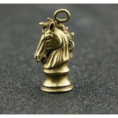 Collectable Chinese Pure Brass Carved Animal Zodiac Chess Horse Head Exquisite Small Pendant Statues