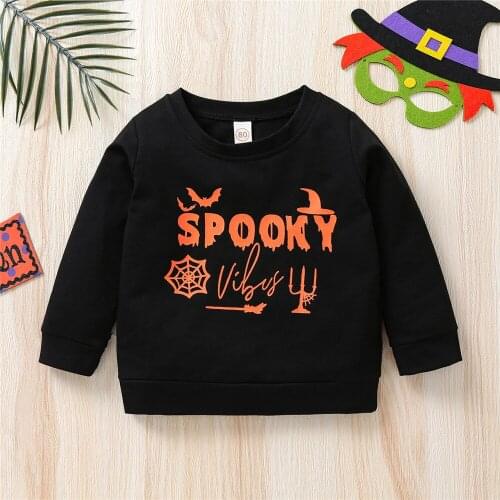 Baby Boys Girls Halloween Sweatshirt Infant Bat Spider Web SPOOKY Letters Print Long Sleeves Pullover Autumn Winter Festive Top