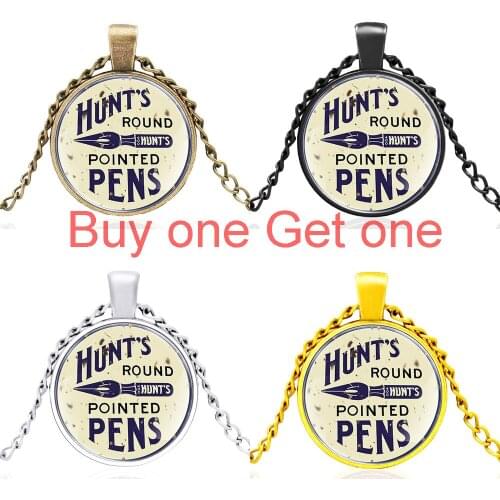 Unique Hunts Round Pointed Pens Hunting Design Black Glass Dome Pendant Necklace Men Women Fashion Jewelry Accessories Gifts