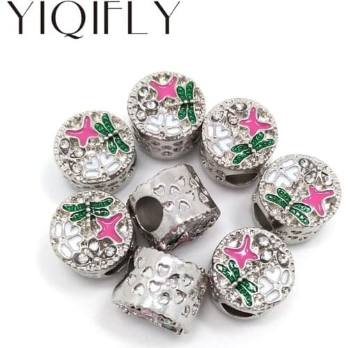YIQIFLY Free shipping 2017 new 20pcs 11mm round shape white rhinestone dragonfly big hole alloy beads fit European bracelet DIY