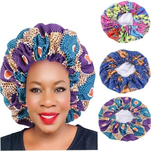 Women Night Sleep Cap African Pattern Ankara Print Bonnet Satin Lining Soft Extra Large Head Wear Ladies Headwrap Hair Care Hat