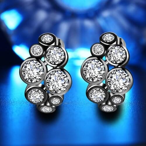 Hip Hop Female Round Hoop Earrings Charm 14KT Black Gold Color Wedding Earrings Punk White Zircon Small Earrings For Women
