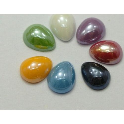 100 Mixed Color Luater AB Teardrop Flatback Glass Cabochon Half Pearl 6X8mm