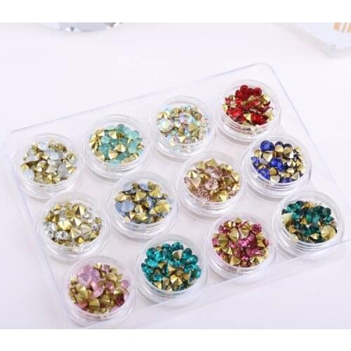 12Jars/Set Nail Rhinestones Opal Color Glass Stone For Nail Art Decoration Pointback 3D Nail Stickers DIY Craft Art Stone Strass