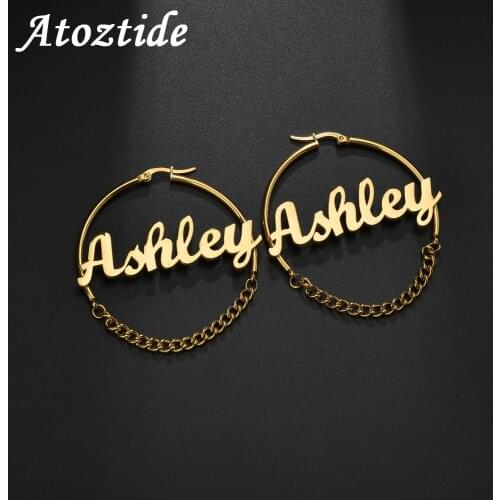 Atoztide 2020 New Personalized Letter Earrings Stainless Steel For Women Color Custom Name Cricle Earrings Weddings Party Jewelr