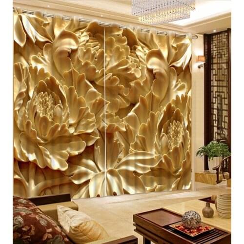 3D Curtain Photo Customize Size Carving Peony Curtain Flower Curtains For Bedroom Curtains For Living Room