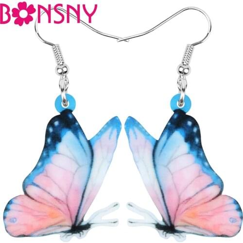 Bonsny Acrylic Pink Brush-footed Butterfly Vanessa Earrings Printing Animal Dangle Drop Jewelry Women Girl Spring Fashion Gift