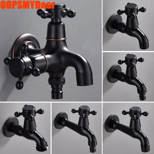 Black Bibcock Wall Mounted Garden Faucet Outdoor Washing Machine Mop Sink Tap Bathroom Antique Gold Adapter ORB Copper Torneira