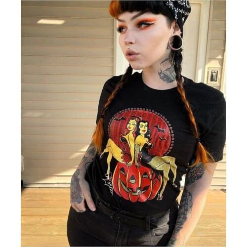 Colored Pumpkin Pin Up Halloween cute T-shirt women 100% Cotton funny tumblr casual graphic grunge Fashion unisex tee top tshirt