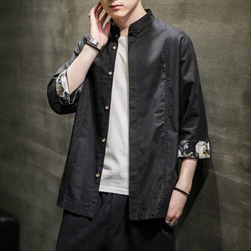 Chinese Style Male Tshirt Casual Streetwear Men Linen Cotton Loose Blouse Traditional Kung Fu Outfit Hanfu Men Tee Tops 30709