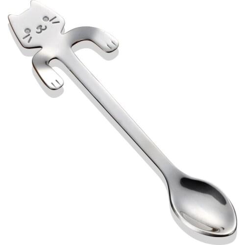 Creative Cartoon Coffee Spoon Cute Cat 304 Stainless Steel Coffee Scoop Cutlery Set Drinking Tea Spoons Flatware Cup Accessories
