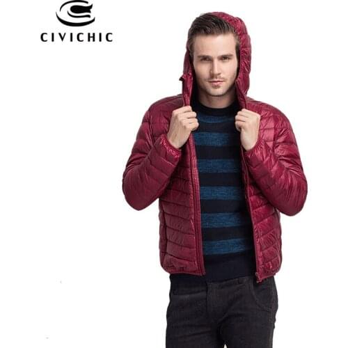 CIVICHIC Man Autumn Winter Ultra Light Down Jacket Male Hooded Plus Size Soft Eiderdown Outerwear Solid Thin Warm Coat DC510