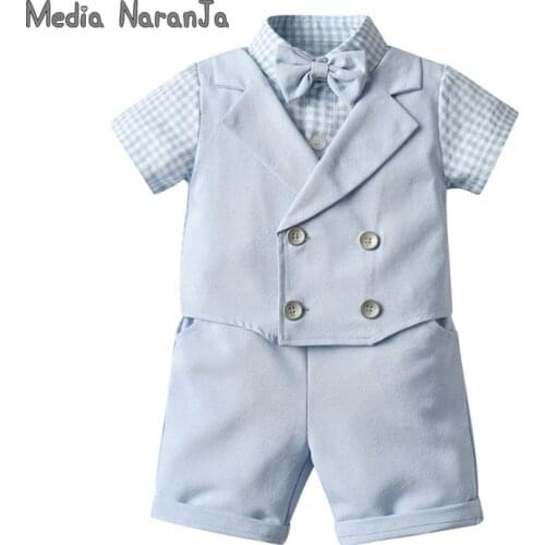 Summer Gift Clothing Boy Baby Suit Gentleman Short-Sleeved Solid Color Vest Two Piece Suit