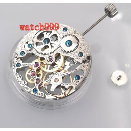 Hollow 6497 movement Mechanical Hand winding fit PARNIS mens watch Full Skeleton
