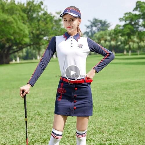 MG Uniform Golf Apparel Long Sleeve T Shirt Clothes Womens Autumn Spring Shirt Lady Sports Wear Navy blue Short Skirt Pants