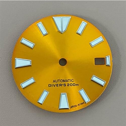 Diving 200m Men watch Dial 28.5mm For NH35 Automatic Movement Sea Blue Golden Watch Dial Green Luminous