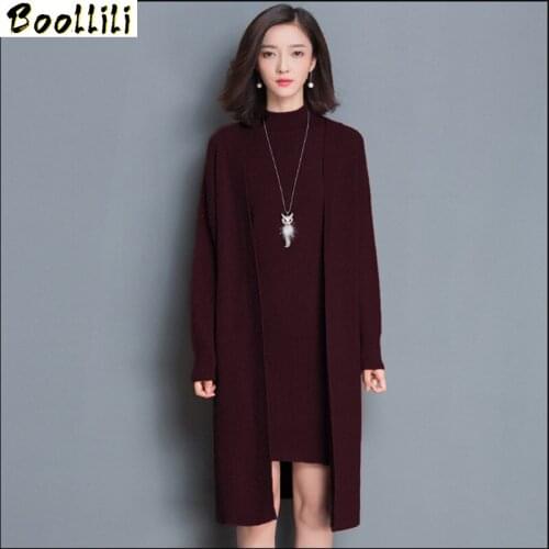 Boollili 2020 New Women Sweater Knitted Dress Loose Female Cardigan Black Set Autumn Winter Casual Slim Womens Sweaters