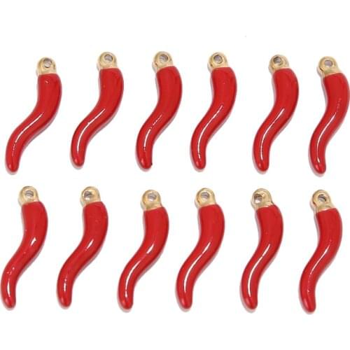 10pcs Stainless Steel Fashion Gold Tone 5*20mm Enamel Red Pepper Charm Chili Pendants For DIY Jewelry Making Nacklace Findings
