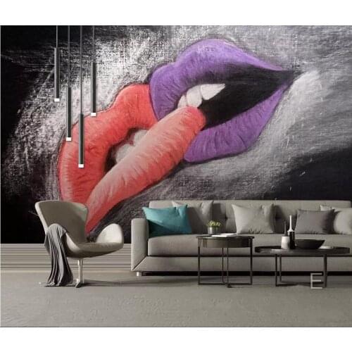 Custom wallpaper 3d mural European hand-painted oil painting red lips with love background wall decoration painting