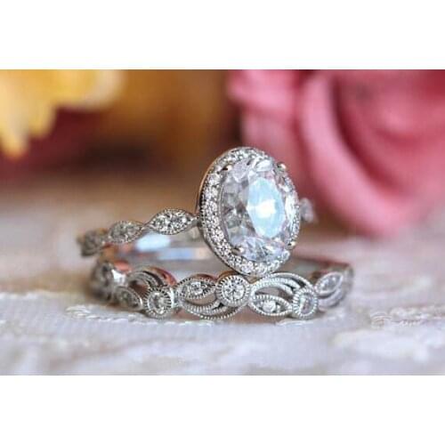 Luxury Female White CZ Ring Set Fashion 925 Silver Filled Jewelry Promise Engagement Rings For Women