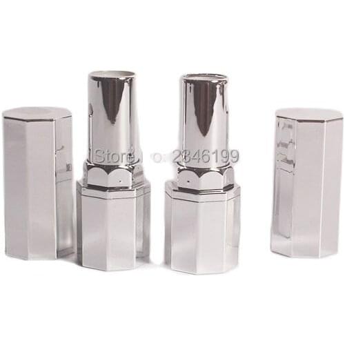 Silver Eight Sides Empty Lipstick Tube Plastic Lip Balm Tube 12.1mm Superior Quality Lip Balm Bottle Cosmetic Container 40pcs