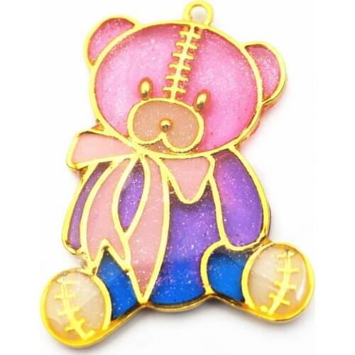 Stitched Bear Toy Open Bezel Charm Jewlery Making Findings Pendant Gold Setting Cabochon Setting UV Resin Charm Jewelry Bezels