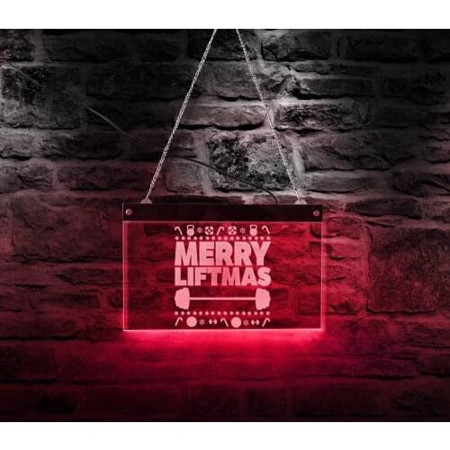 Merry Liftmas Funny Weight Lifting Fitness LED Neon Sign Weight Lifter Christmas Gift Multi-Color LED Lighting Wall Art Light