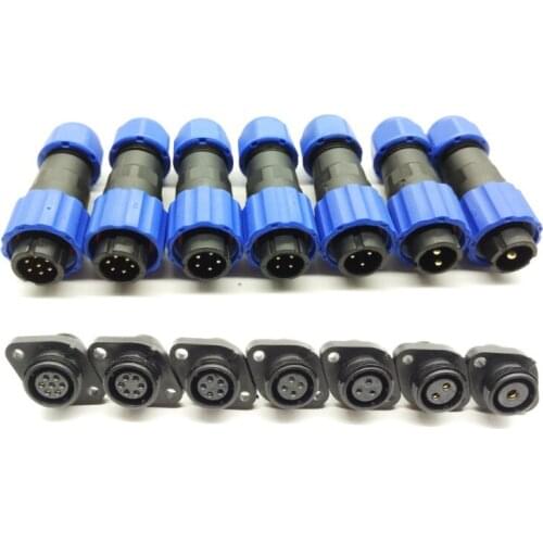 IP68 Waterproof aviation cable connector plug & socket Male and Female 1 2 3 4 5 6 7 Pin 13mm flange type with 2 holes