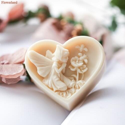 Magic Fairy Pattern Handmade Silicone Soap Mold DIY Heart Shape Soap Silicone Mold Flower Faerie Flexible Cake Chocolate Mold