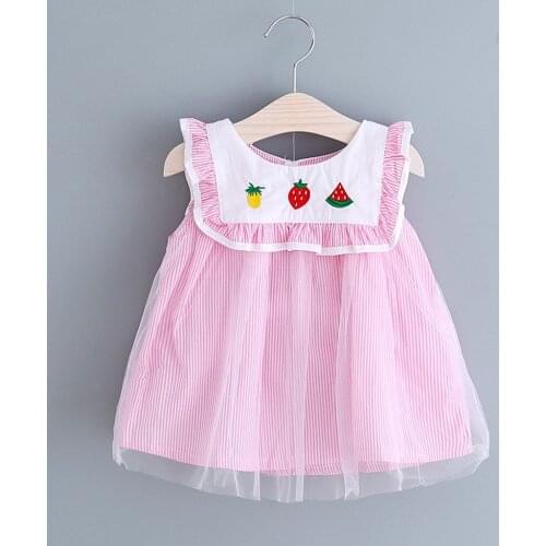 #VW Fruit Embroidery Tulle Dress Summer Toddler Kid Baby Girl Tutu Princess Striped Dress Outfits Cute Casual Dress robe fille