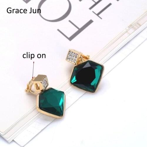 High Quality Rhinestone Austria Crystal Geometric Shape Clip on Earrings Non Piercing for Women Party Wedding Pierced Earrings