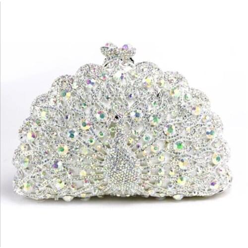 XIYUAN Women Peacock Blue Crystal Evening Bag Clutch Bags Wedding Party Clutches Purses and Handbags Rhinestone Minaudiere Bag