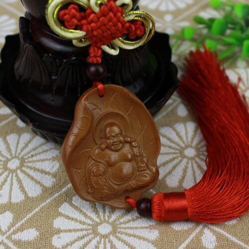 Factory Price Customized Peach Wood Car Pendant Wooden Carving Lotus Leaf Buddha Car Ornaments Handmade Interior Hanging Pendant