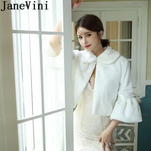JaneVini 2020 Womens Faux Fur Bridal Coat Wraps Cape White Light Champagne Jackets Shrugs Bride Winter Party Rabbit Fur Capes