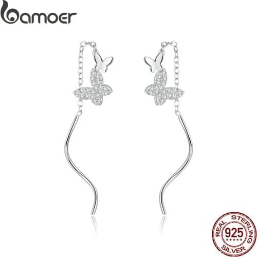 Bamoer Genuine 925 Sterling Silver Flying Butterflies Light Stud Earrings for Women Fine Jewelry 2020 New Bijoux BSE436